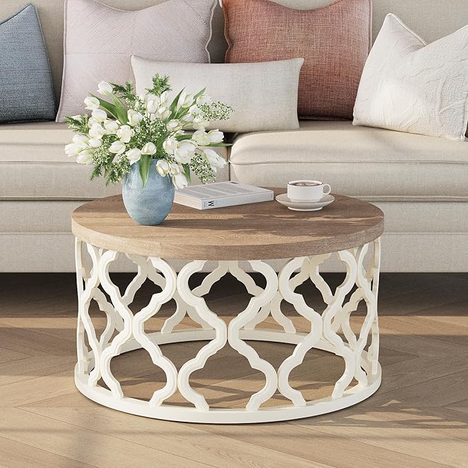 karlott Farmhouse Coffee Table, French Country Round Coffee Table, Coastal by KARLOTT