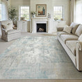 8x10 Washable Area Rug Blue Cream Modern Neutral Abstract Living Room Bedroom by WondRg