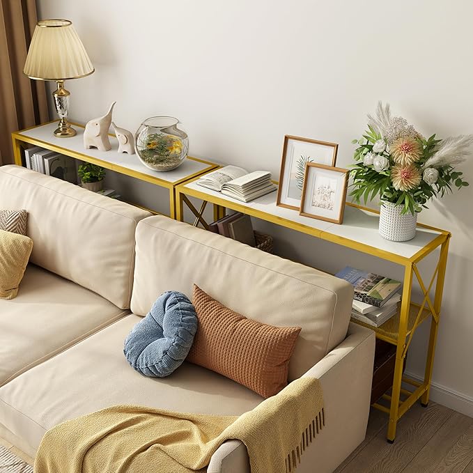Hoctieon Gold Console Table, 3 Tier Entryway Table, Hallway Table, Narrow Sofa - Image 4