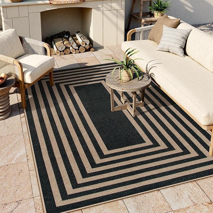 Lahome Modern Geometric Easy Jute Outdoor Rug, 5x7 Patio Living Room Rug Large - Image 3