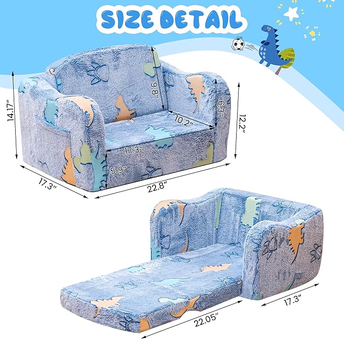 Lamerge 2-in-1 Toddler Couch, Glow in The Dark Baby Floor Bed, Foldable Toddler - Image 2