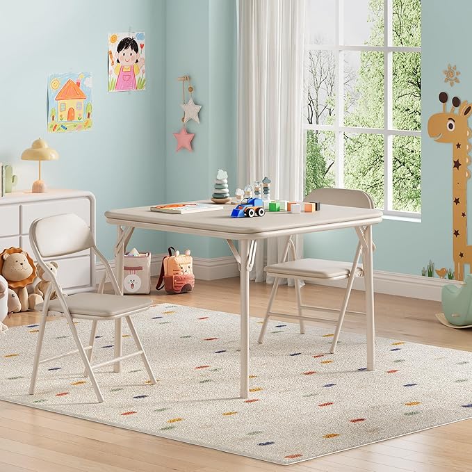 GarveeHome 3-Piece Kids Folding Table and Chairs Set, Toddlers Children's by GarveeHome