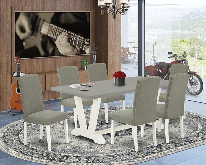 East West Furniture V097EN206-7 7 Piece Modern Dining Table Set Consist of a - Image 2