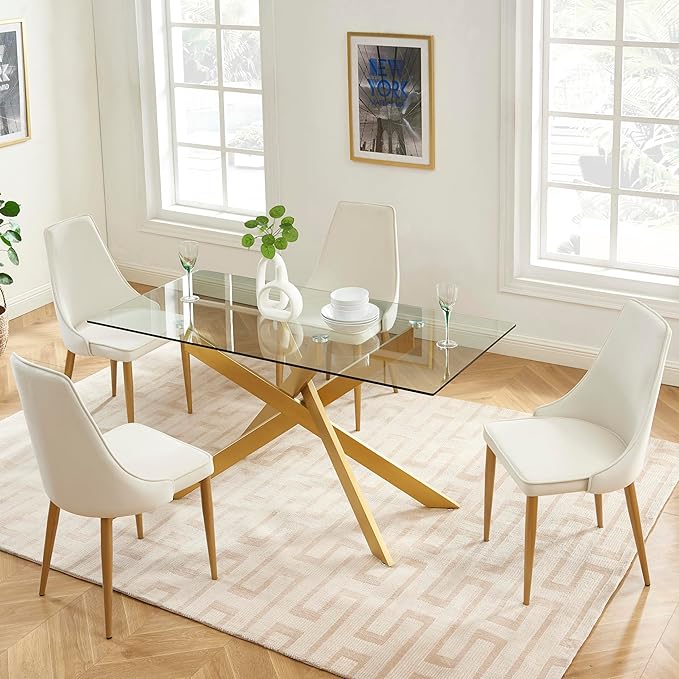 Edwin's Choice 58.5” Rectangle Glass Dining Table, Tempered Glass Table Top and - Image 8