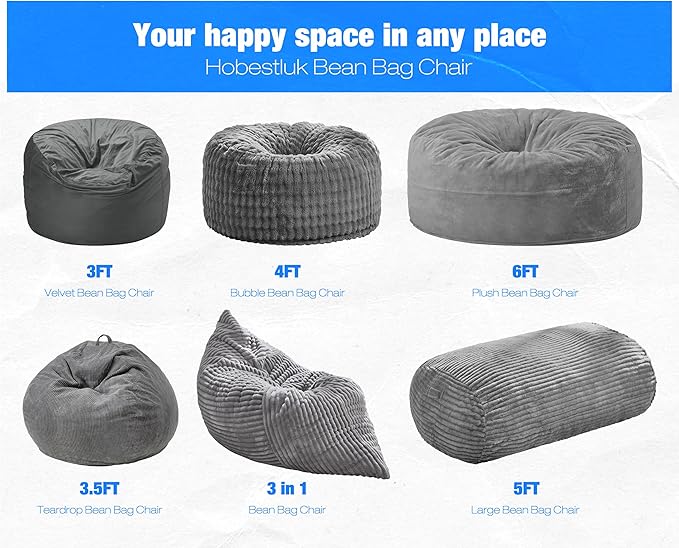 Hobestluk 5FT Bean Bag Chairs Adult Bean Bag - Image 8