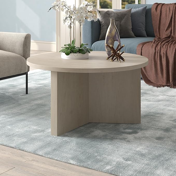 Henn&Hart 32" Round Wood Pedestal Coffee Table - Image 2