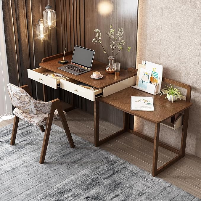 Lartis Extendable to 70" Solid Wood Desk, Storage Study Table - Image 2