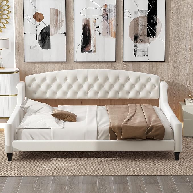 Full Size Modern Luxury Tufted Button Daybed, Stylish Wood Upholstered Day Bed - Image 3
