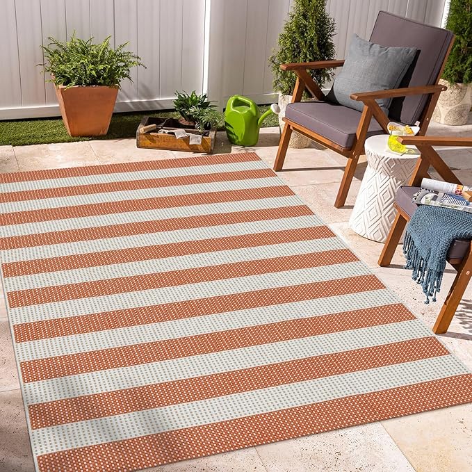 OJIA Outdoor Rug 4'x6', Cotton Woven Patio Rug Washable Rugs Front Porch Rug - Image 6