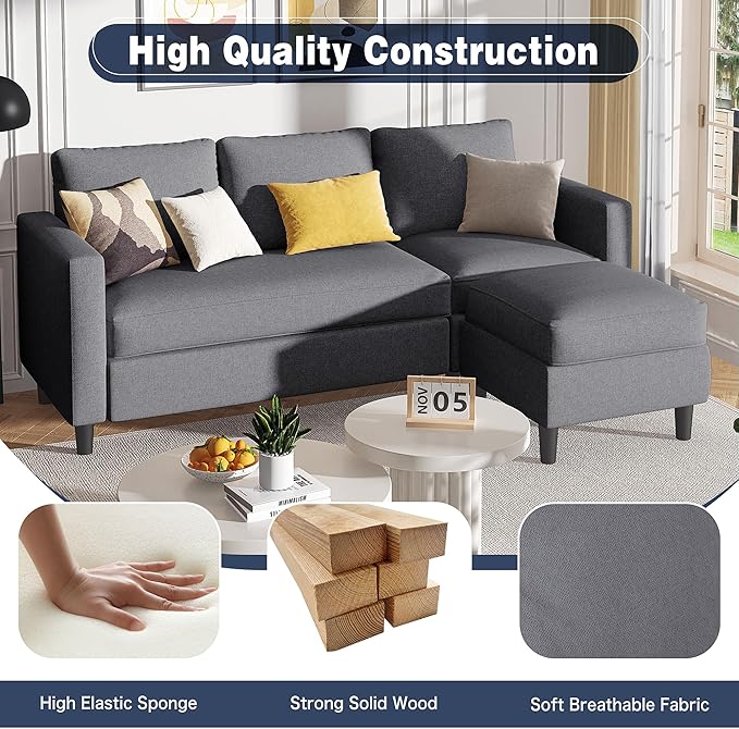 Small Sectional Sofa Couch, 3 Seat L Shaped Couches - Image 4
