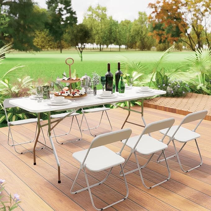 Folding Table 6 FT Lightweight Portable Plastic Fold-in-Half Utility Foldable - Image 2
