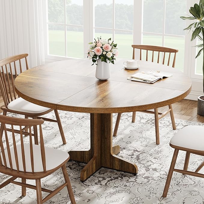 GarveeHome Round Dining Table for 4, 47 Inch Farmhouse Circle Kitchen Table - Image 5