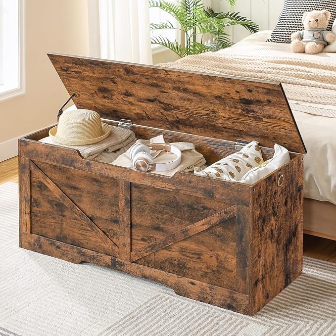 HOOBRO Storage Bench, 43.3” Retro Wooden Storage Chest - Image 2