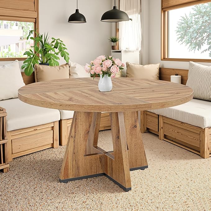 Round Dining Table for 4, Farmhouse Table for Dining Room, Living Room by HIGREENA