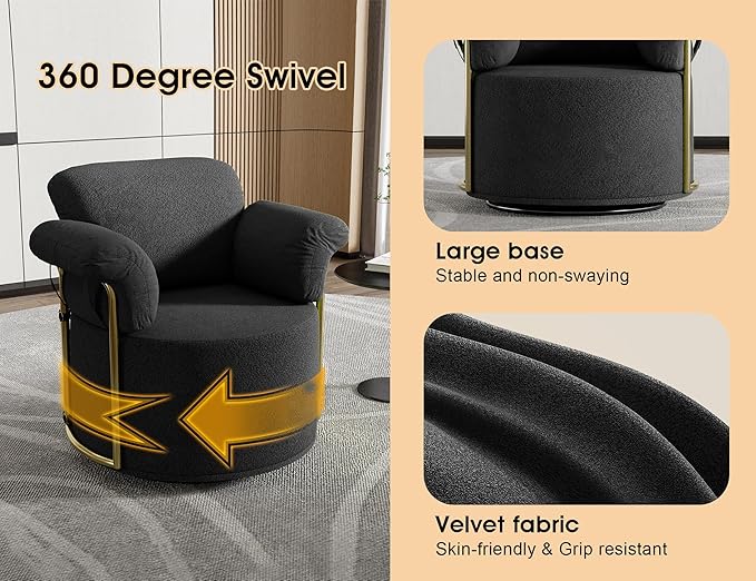 KEIKI Modern Comfy Swivel Accent Reading Chair, 360°Round Upholstered Barrel - Image 7