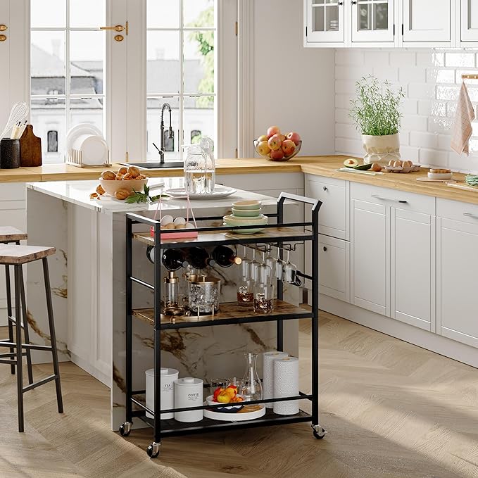 3 Tier Bar Cart, Home Bar Serving Cart - Image 5