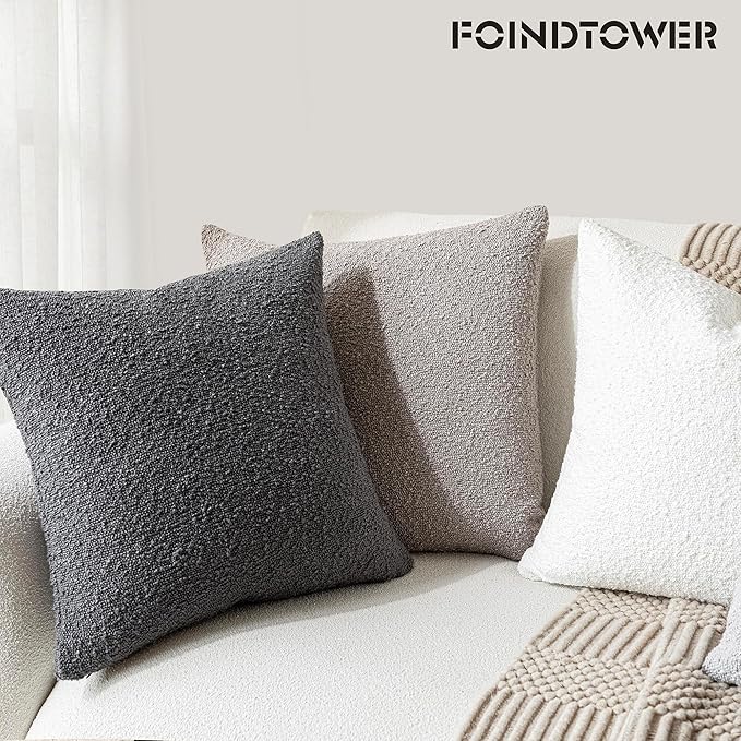 Foindtower Set of 2, Decorative Textured Boucle Throw Pillow Covers Accent - Image 4
