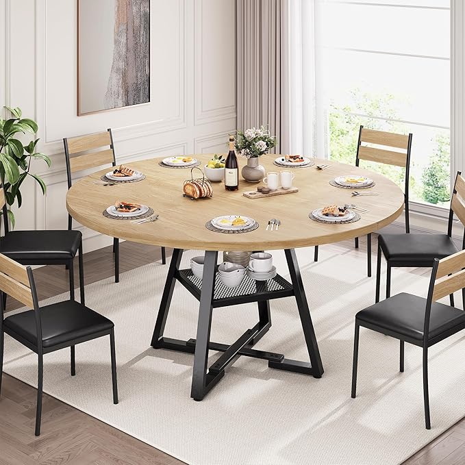 51'' Round Dining Table for 6, Kitchen Dining Room Circle Dinner Pedestal Table - Image 3