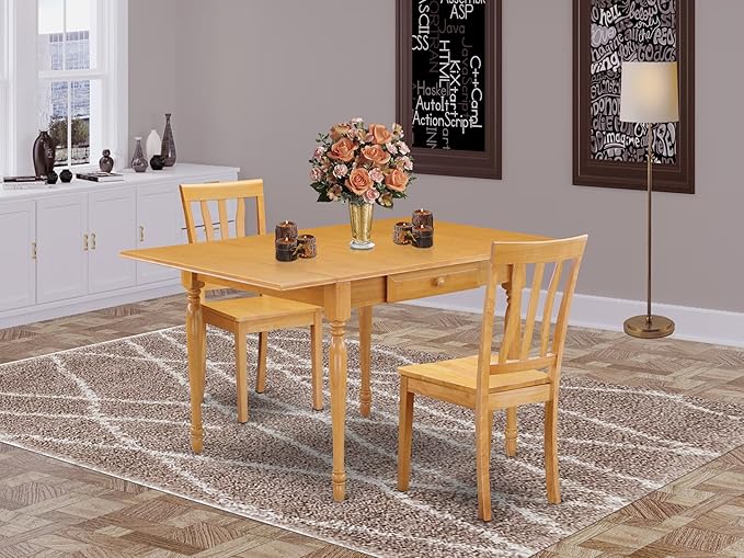 East West Furniture MZAN3-OAK-W 3 Piece Dining Table Set - Image 2