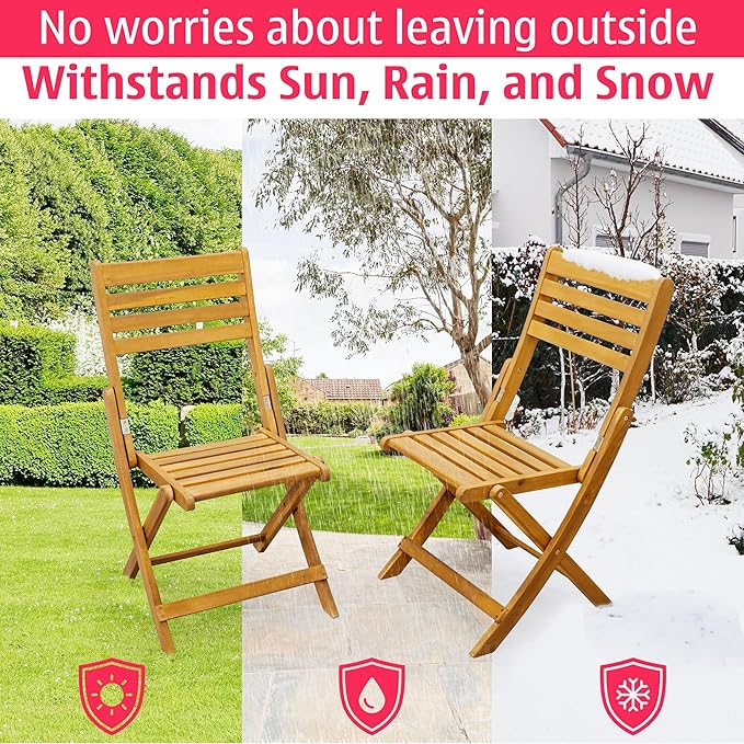 Tranquillo Anya Acacia Wood Folding Chairs Set of 2 – 400lbs Capacity, No - Image 9
