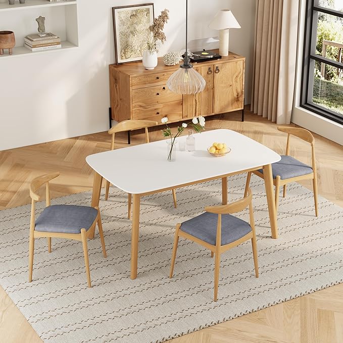 5-Piece Dining Set, Mid-Century Modern Solid Wood Table & Chair Set by Merax