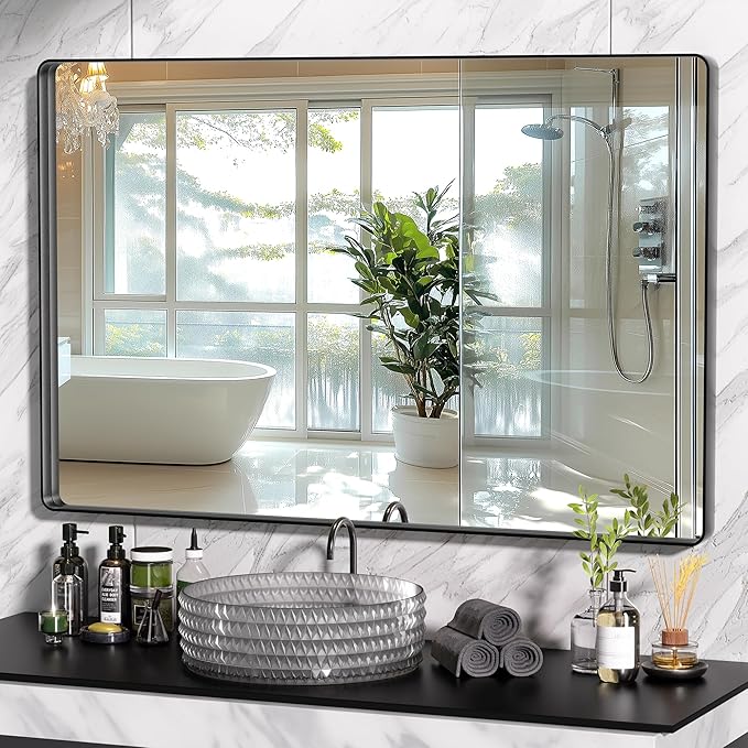 Hasipu Black Bathroom Mirror for Wall, 55 x 36 Inch Metal Framed Bathroom by Whatssuitableisthebest