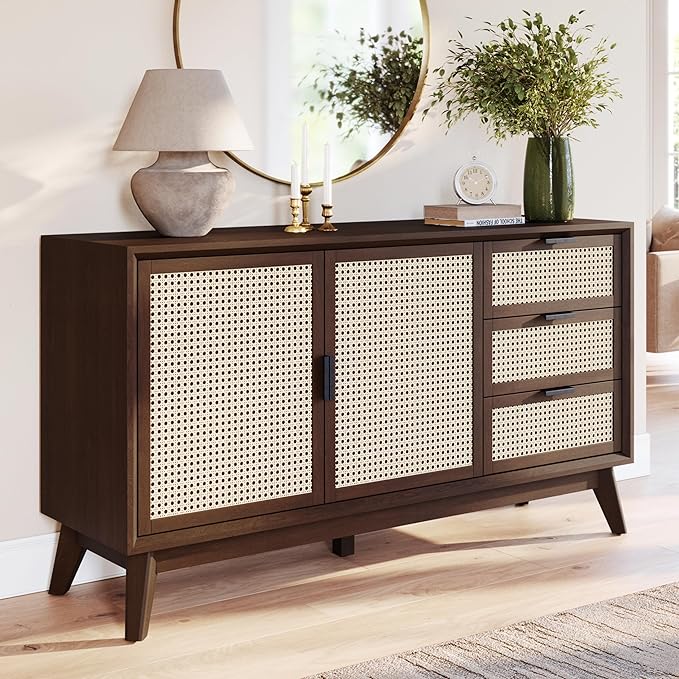 Bme Jasper Sideboard with 3 Drawers & 2 Rattan Doors, Buffet Cabinet with by Bme