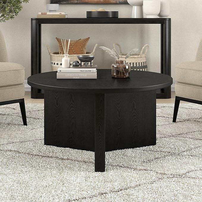 Henn&Hart 32" Round Wood Pedestal Coffee Table - Image 2
