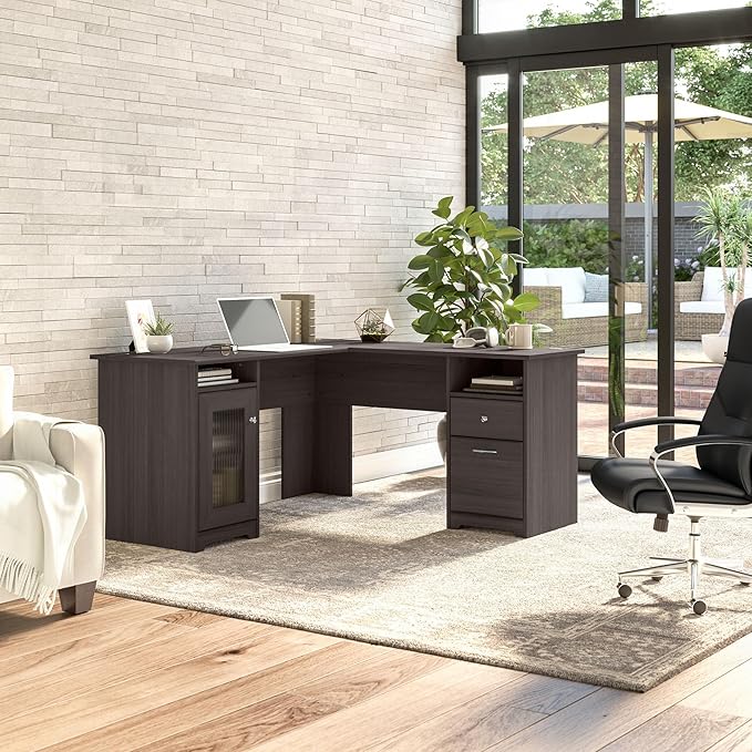 Bush Furniture Cabot L Shaped Computer Desk in Heather Gray | Corner Table - Image 2