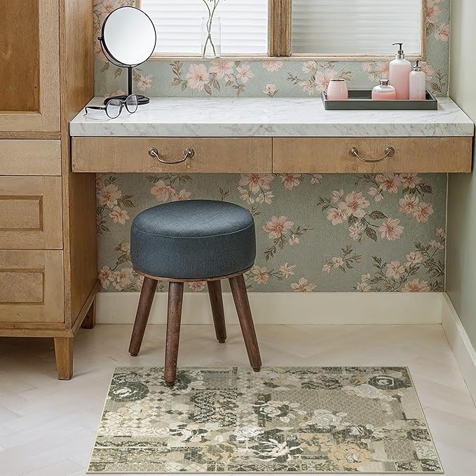 GENIMO Area Rug 2x3 Doormat, Machine Washable Low Pile Rugs, Small Floral - Image 3