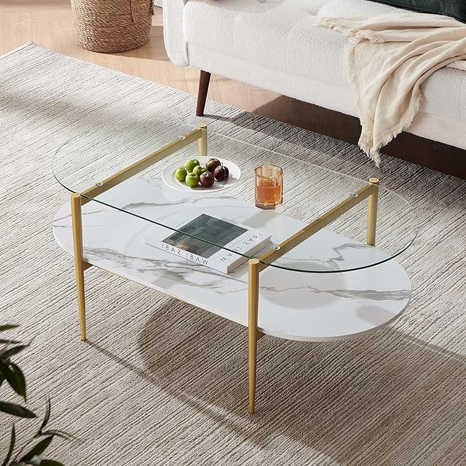 Oval Coffee Table, Mid-Century Modern Design, L41 x W21 x H17 inch, by LumFurn