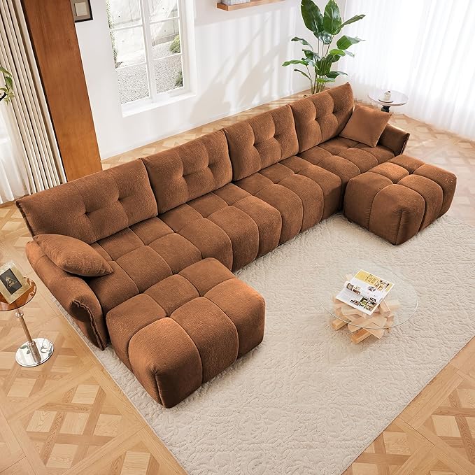 Modern Chenille Fabric 4-Seat Sofa w/Two Ottoman+2 Pillows, Premium Upholstery - Image 3