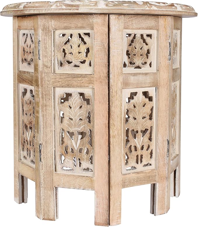 The Wooden Town Carved Wood Round End Table – 18" Accent Side Table - Image 6