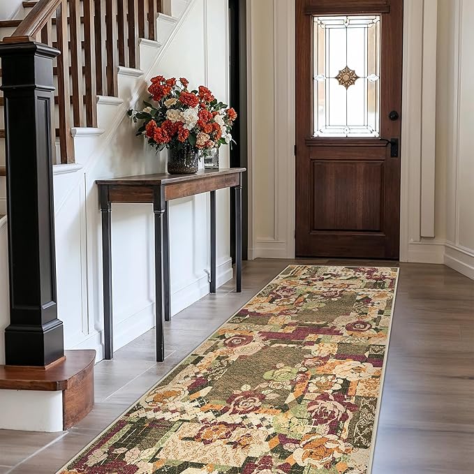 GENIMO Floral Runner Rug 2X6, Machine Washable Non Slip Vintage Patchwork - Image 3