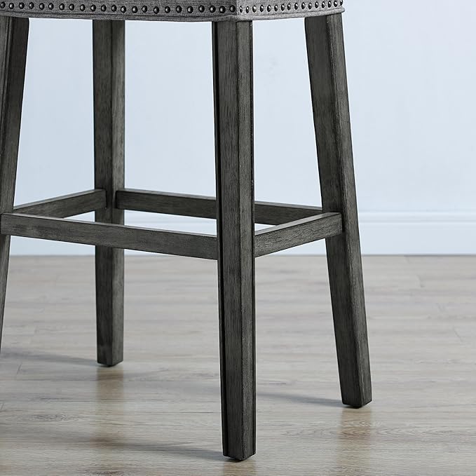 Roundhill Furniture Coco Upholstered Backless Saddle Seat Bar Stools 29" Height - Image 3