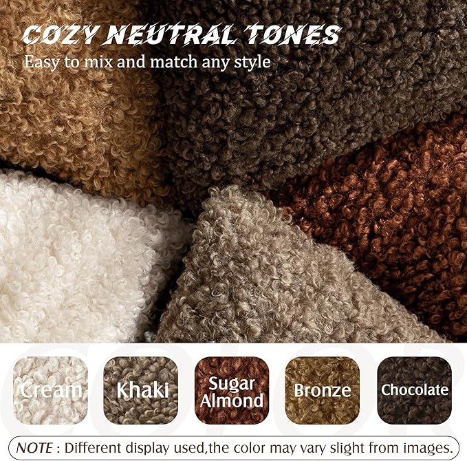 Foindtower Set of 2 Curly Teddy Wool Pillow Covers Decorative Boucle Textured - Image 7