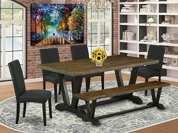 East West Furniture V677DR124-6 6 Piece Dining Table Set Contains a Rectangle - Image 2