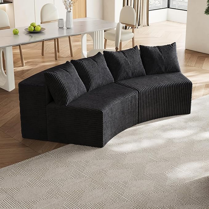 KEIKI Corduroy Curved Sectional Sofa, 2 Seater Symmetrical Modular Semi by Unknown