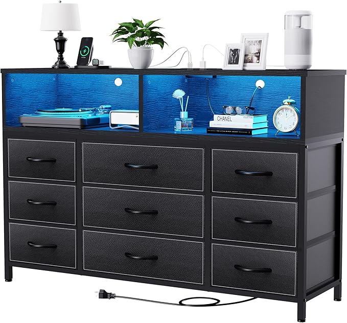 Black Dresser for Bedroom, 9 Drawers Led Dresser TV Stand - Image 3