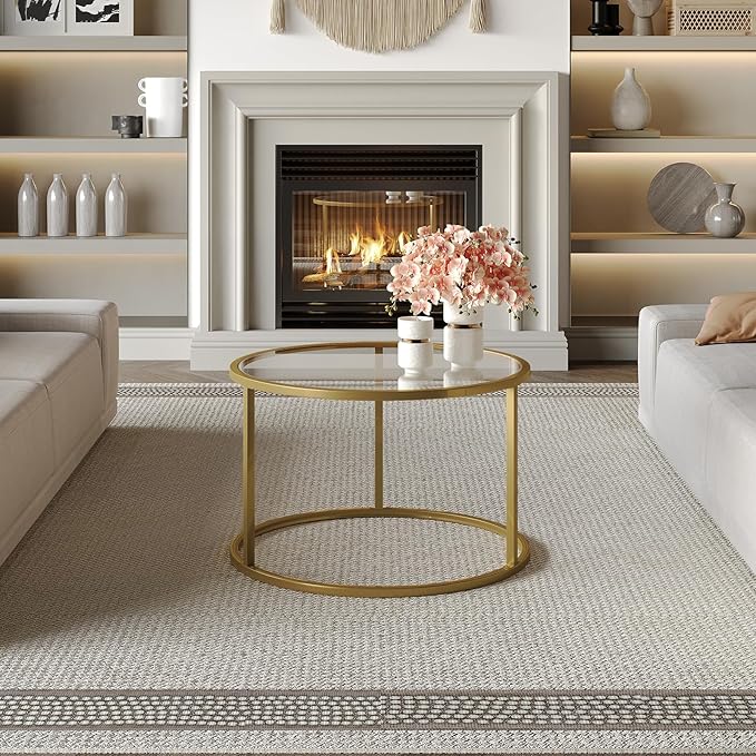 SAYGOER Small Glass Coffee Table Round Gold Coffee Table - Image 9