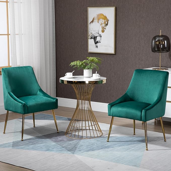 Modern Velvet Dining Chairs Set of 2, Contemporary Upholstered Furniture - Image 6