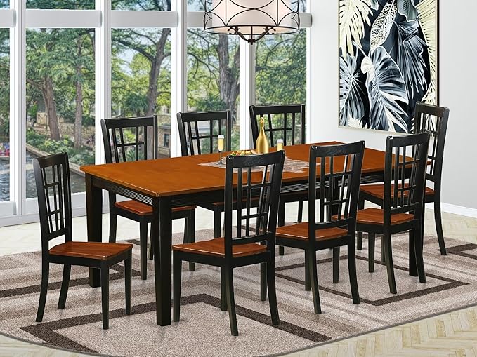 East West Furniture QUNI9-BCH-W 9 Piece Dining Room Table Set Includes a - Image 2