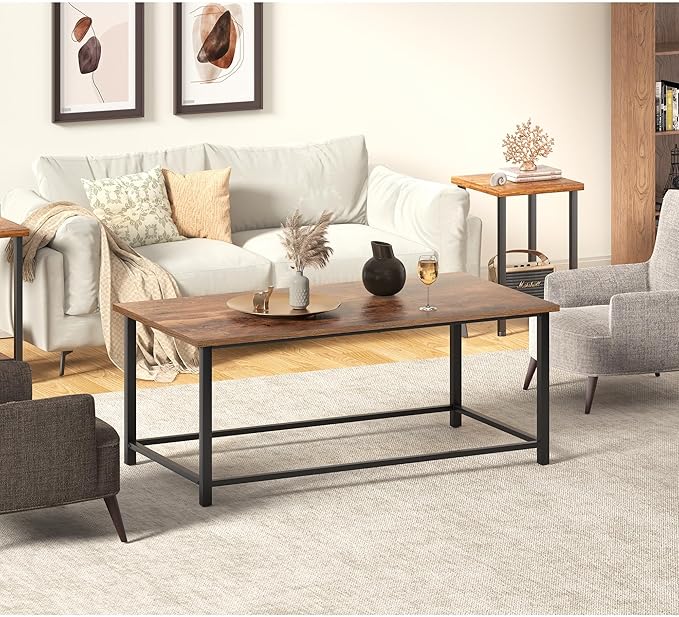 SENIG Coffee Table, Modern Industrial Style Rectangular Table, Rustic Accent - Image 2