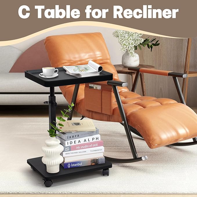 Aoligrace C Shaped End Table Adjustable Height, 360° Swivel Side Table - Image 4