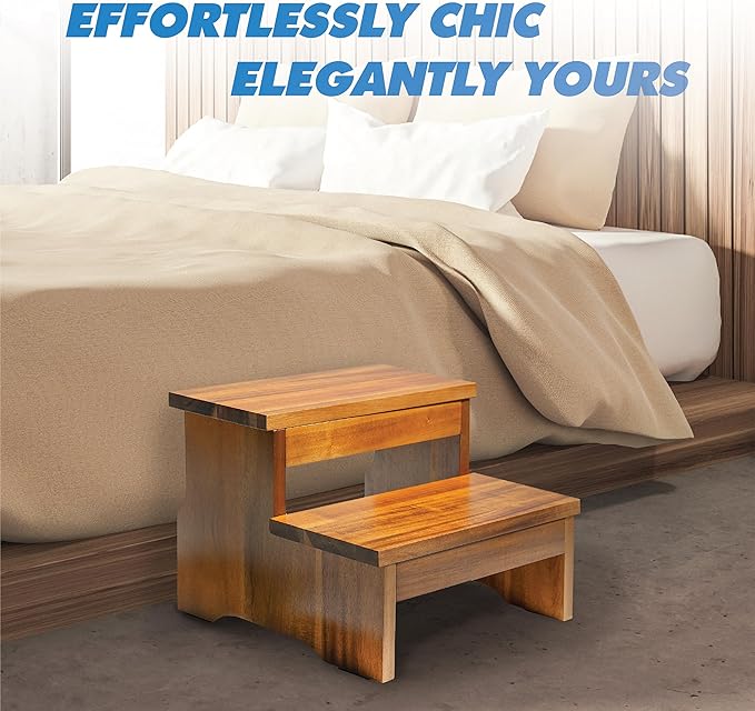 Wooden Two Step Stool, Heavy Duty 2-Step Ladder - Image 5