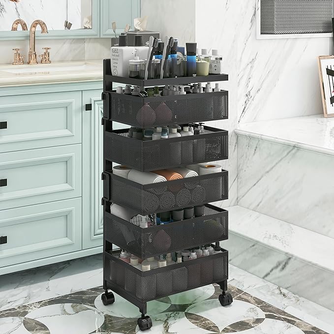 Rolling Rotating Storage Cart No Assembly Required，Bathroom Shelf Fruit and - Image 3