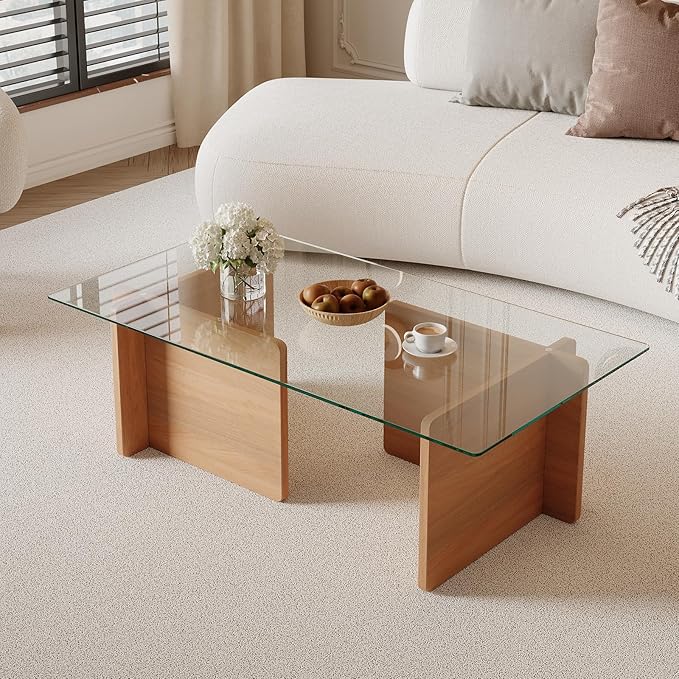 Modern Glass Coffee Table, Artistic Rectangular Coffee Table by Honyee
