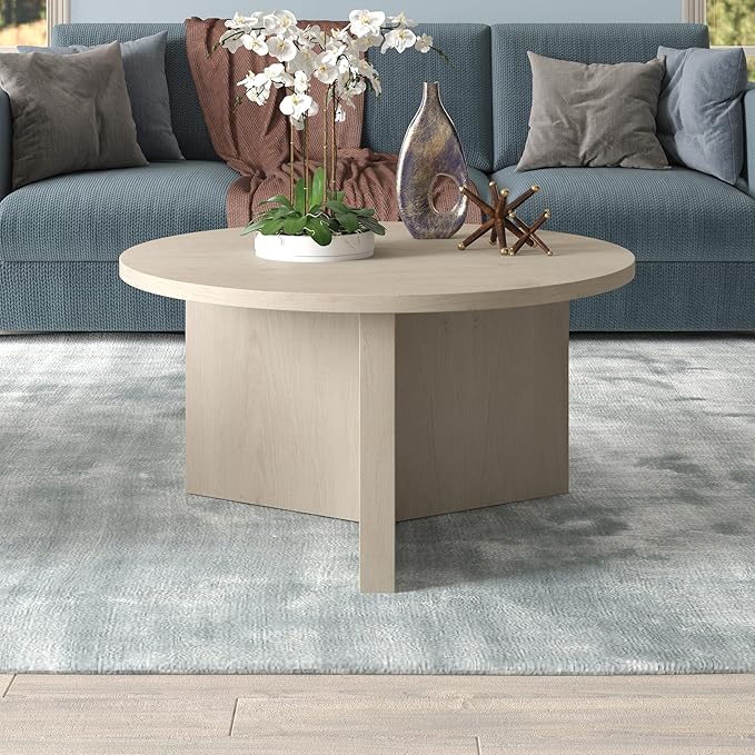 Henn&Hart 32" Round Wood Pedestal Coffee Table - Image 6