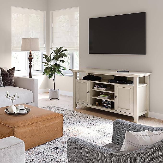 SIMPLIHOME Amherst 54-inch Wide Solid Wood TV Stand in Antique White, - Image 2