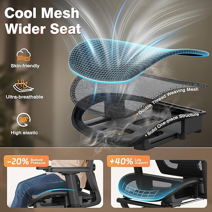 Ergonomic Office Chair with Foot Rest, Home Mesh Desk Chair with Adjustable - Image 5